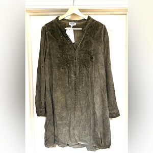 Angel Heart Boutique embroidered olive green tunic dress